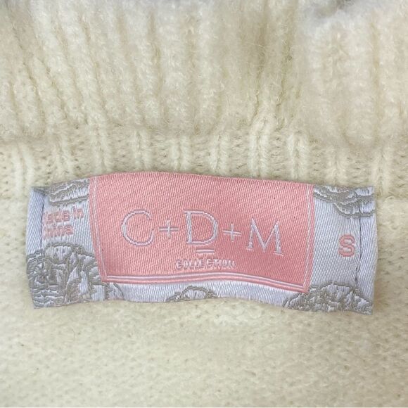 C+D+M Ruffle Trim Half Button Pullover Sweater Ivory Small Coquette Victorian - Picture 9 of 13